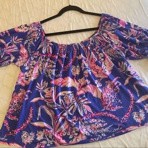 CHANNING TOP IRIS BLUE WILD WITHIN XL off shoulder